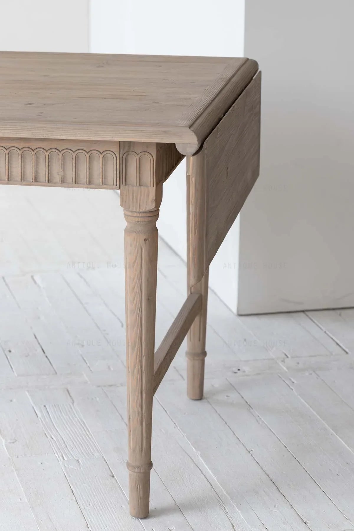 Mid-Century Modern Pine Wood Dining Table, Extendable Antique Style Furniture