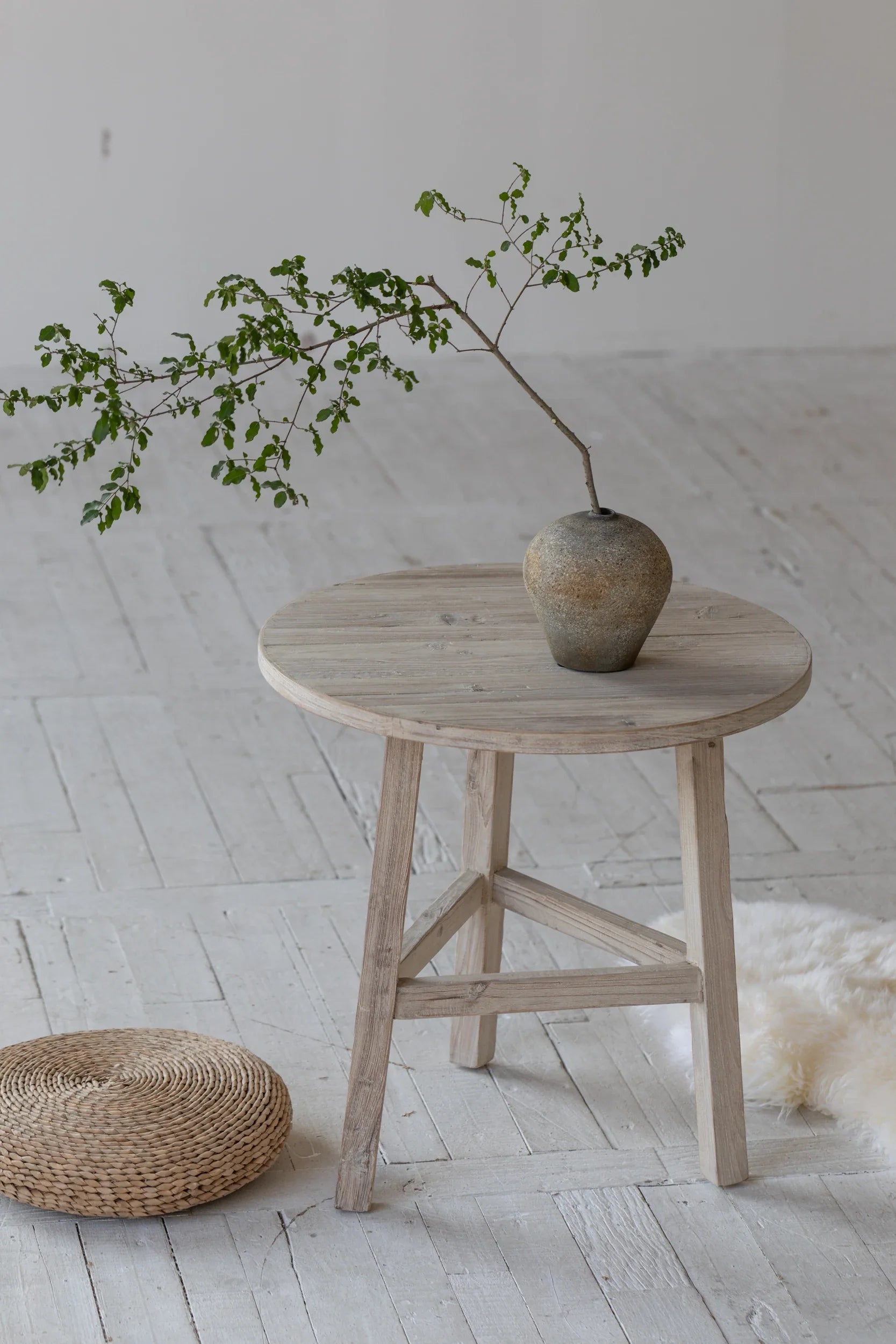 French Chic Minimal Recycled Solid Wood Accent Table - SD Grey White