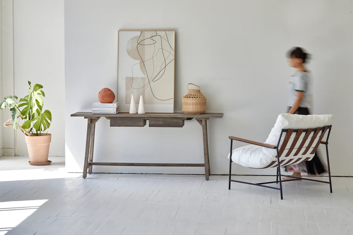 Rustic Recycled White Pine Boat Wood Console Table, Natural Finish, Retro