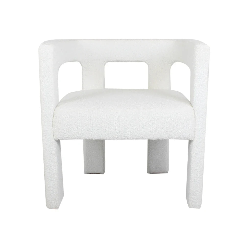 Elegant White Boucle Upholstered Dining Armchair: Modern Low Back Accent Chair