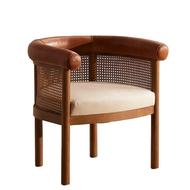 Nordic Solid Oak Dining Chair with Cane Back and Leather Armrest