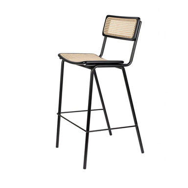 Modern Black Metal Rattan Back Bar Stool for Cafe Restaurant Club Home