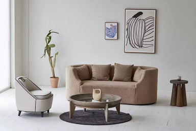 Scandinavian Round Reclaimed Elm Wood Coffee Table with Tempered Glass Top