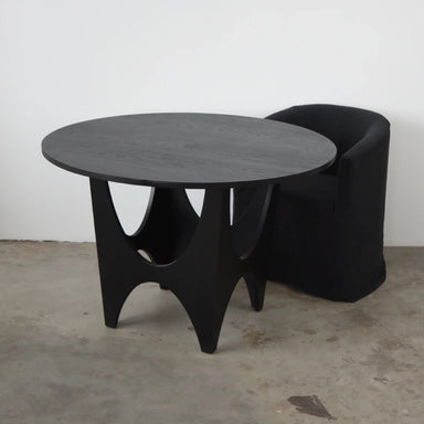 Sleek Modern Round Black Oak Wood Dining Table for 4