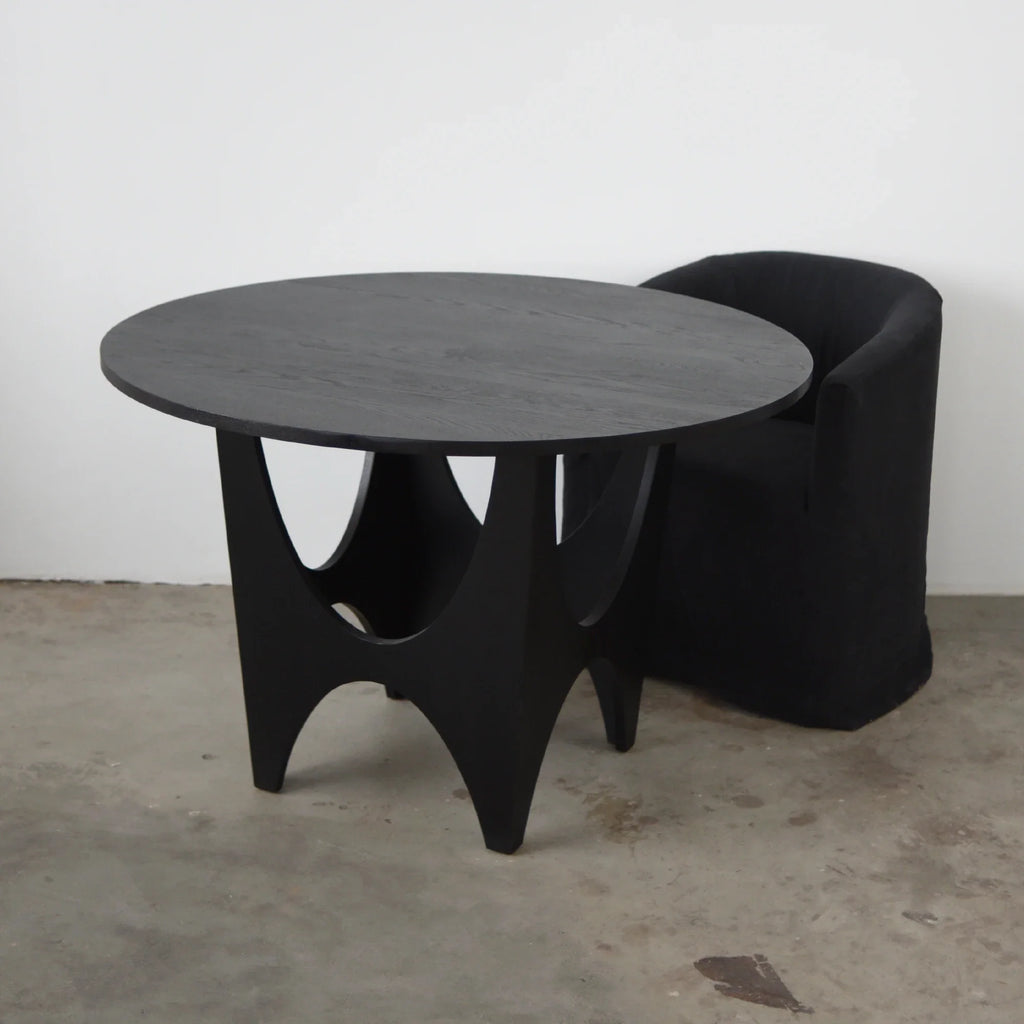 Modern Round Black Oak Dining Table - 4 Seater Solid Wood Kitchen Furniture