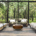 Stylish Rattan Fabric Sofa - Solid Oak Wood Slat Frame Modern Couch