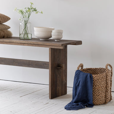 Rustic Industrial Recycled Elm Console Table for Home Office & Display