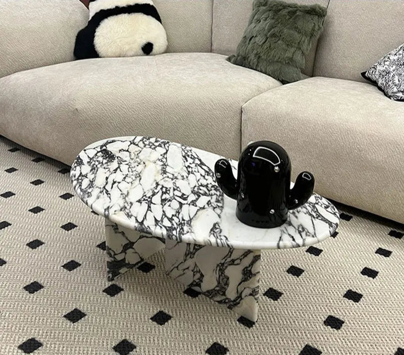 TOSTONE Elegant Natural Calacatta Viola Marble Oval Waterproof Coffee Table