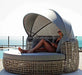 Commercial Project Grade Round Rattan Daybed With Retractable Canopy