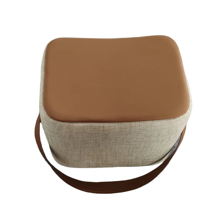 Portable Leather Round Ottoman Foot Rest Stool for Living Room