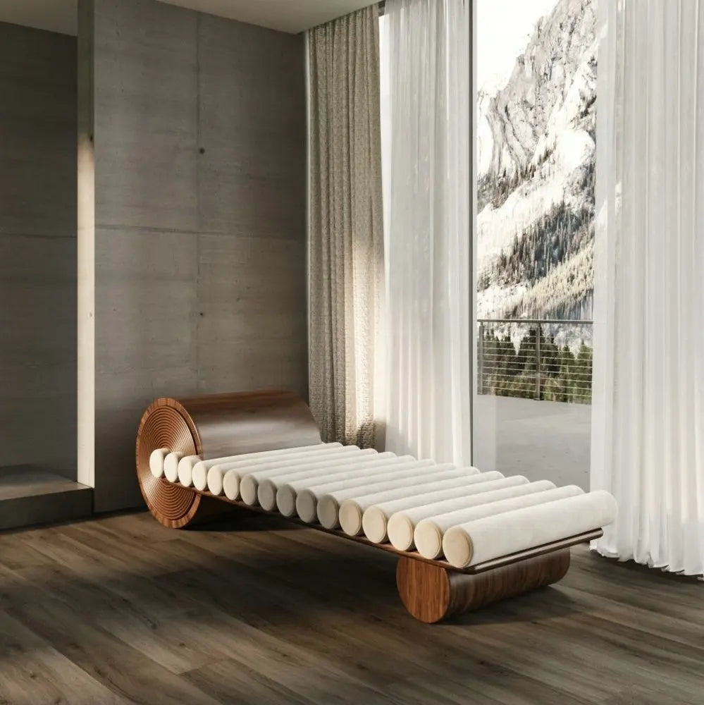 Modern Solid Wood Long Bench - Velvet & Leather Daybed Ottoman