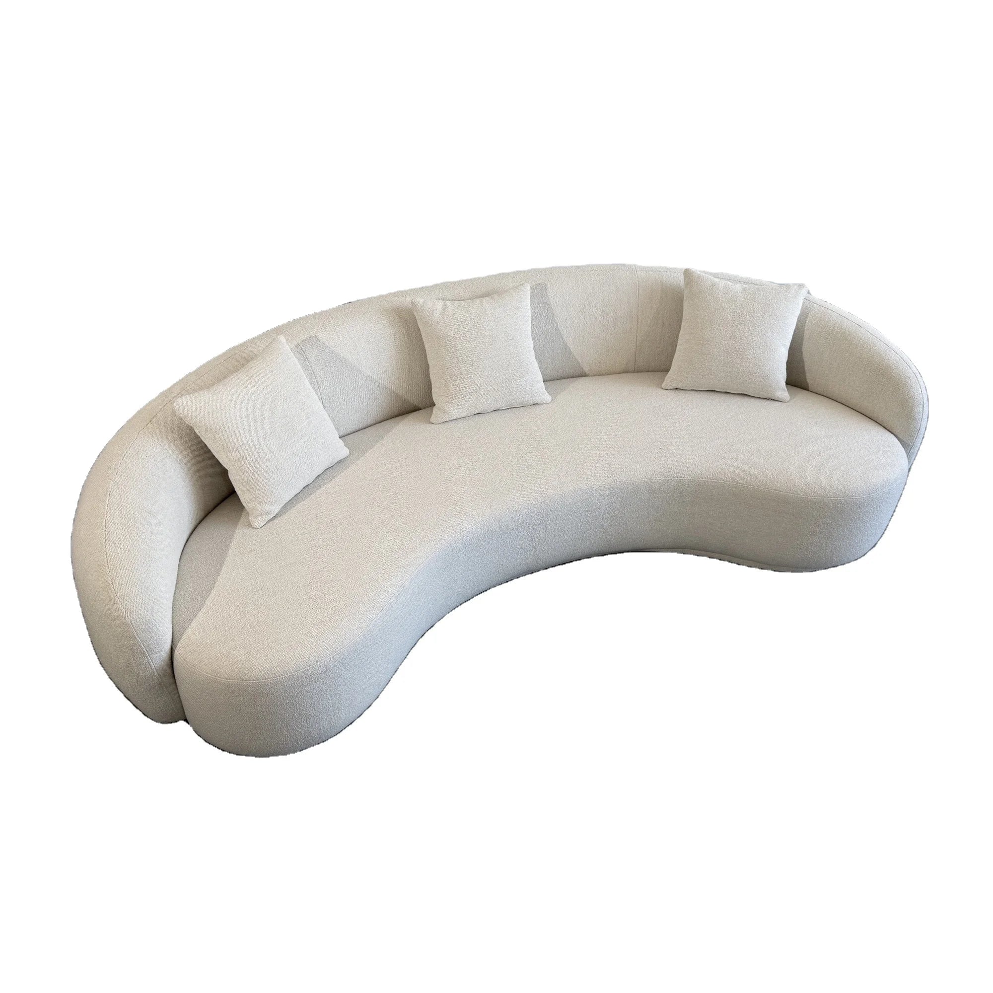 Elegant Curved White Boucle Upholstered Sofa - Modern Rounded Living Room Couch