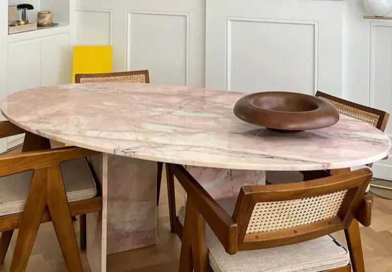 Elegant Pink Natural Marble Coffee Table - Modern Living Room Accent Furniture