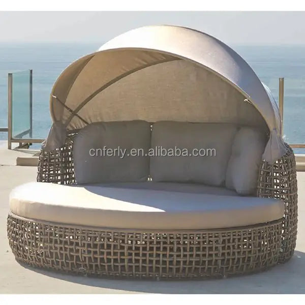 All-Weather Commercial Grade Wicker Daybed with Retractable Canopy Seating