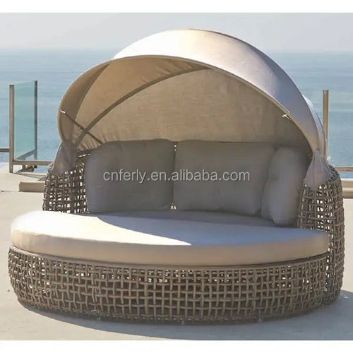 All-Weather Commercial Grade Wicker Daybed with Retractable Canopy Seating