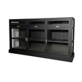 Elegant Black Oak Wood Sideboard: Glass Doors, Versatile Living Room Storage