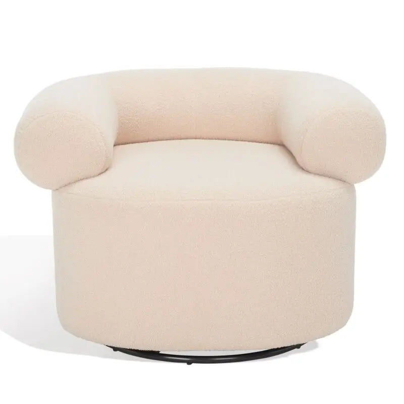 Luxurious White Boucle Swivel Accent Chair, Low Back, Upholstered Living Room Armchair