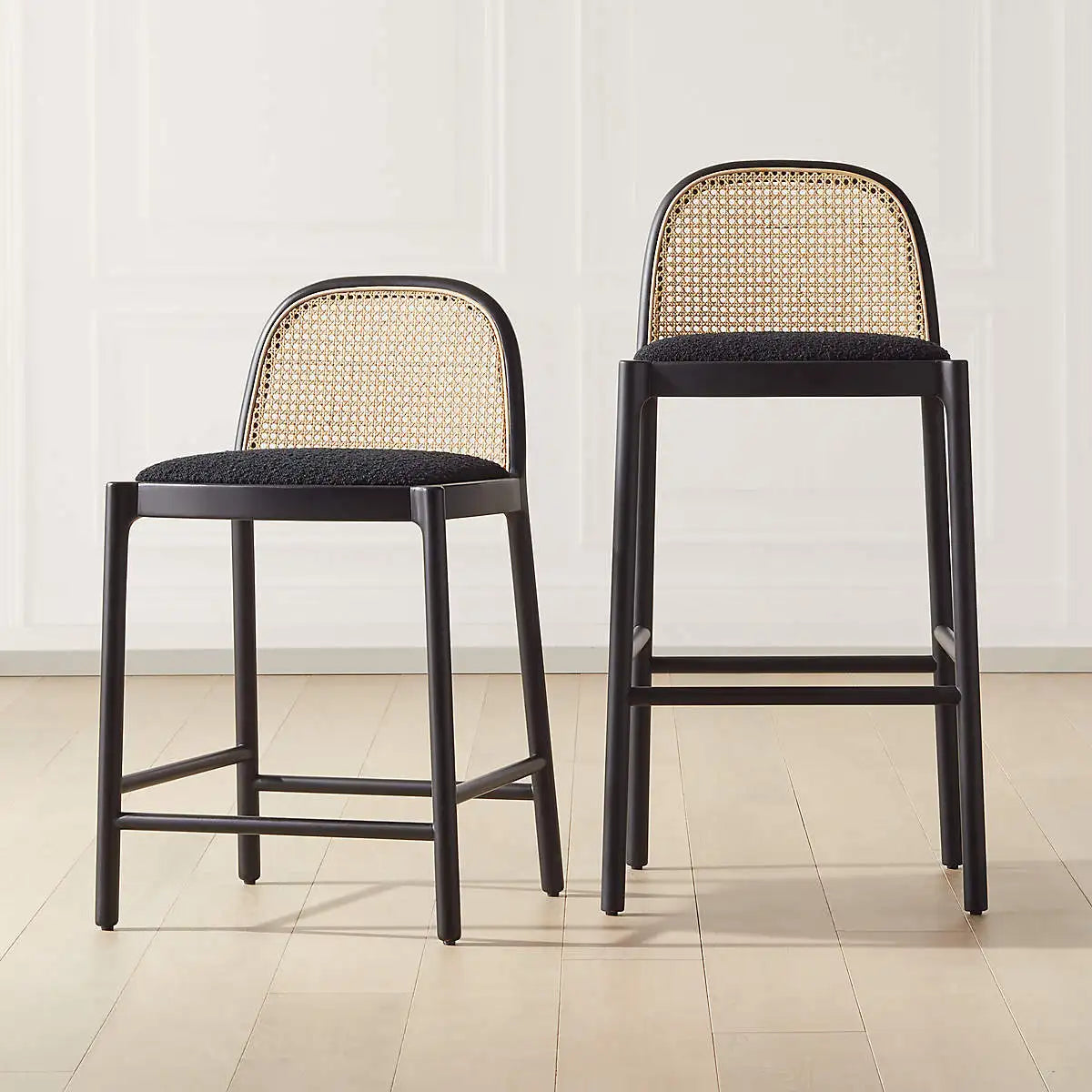 Modern Wooden Cane Rattan Bar Stool - Stylish Kitchen Counter Chair
