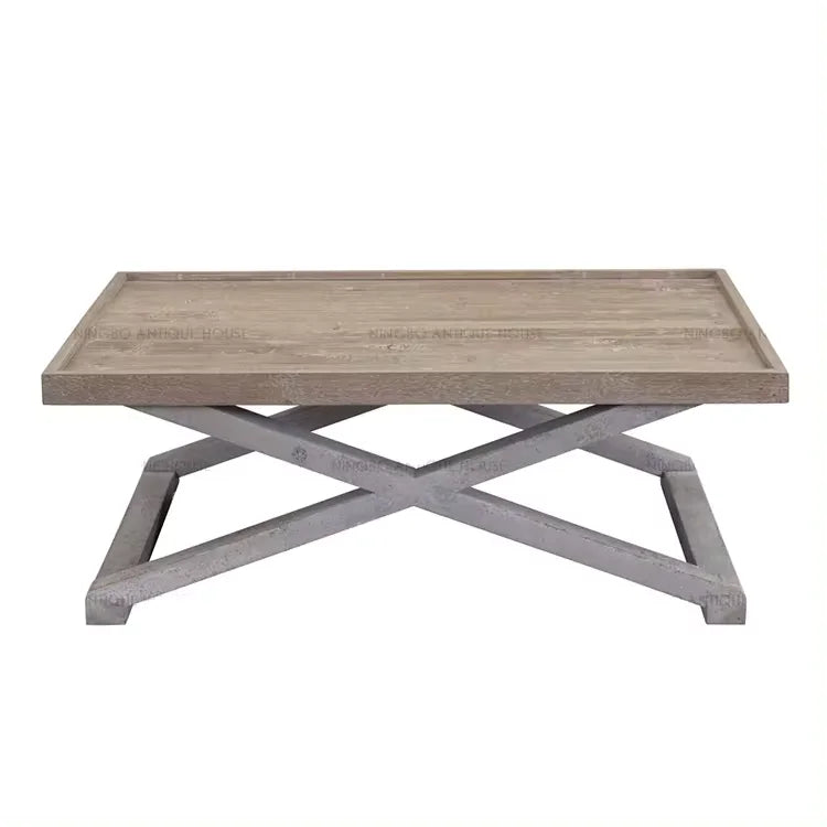French Country Rustic Recycled Pine Coffee Table, Hand-Painted Dual Tone, Vintage Design