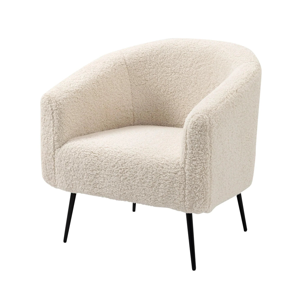 Plush White Fleece Modern Arm Dining Chair | Comfortable Upholstered Accent Seat