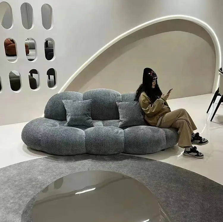 Luxury Boucle Fabric Cloud Sofa, Modern 3-Seater Velvet Couch