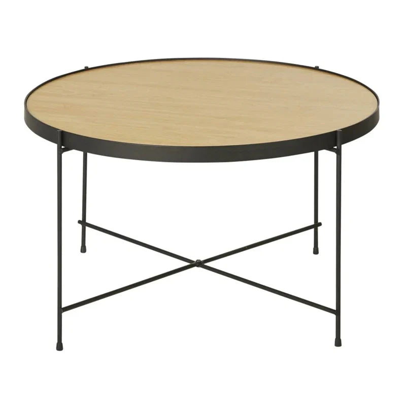 Elegant Round Metal Frame Coffee Table with Wood, Marble, Glass Top