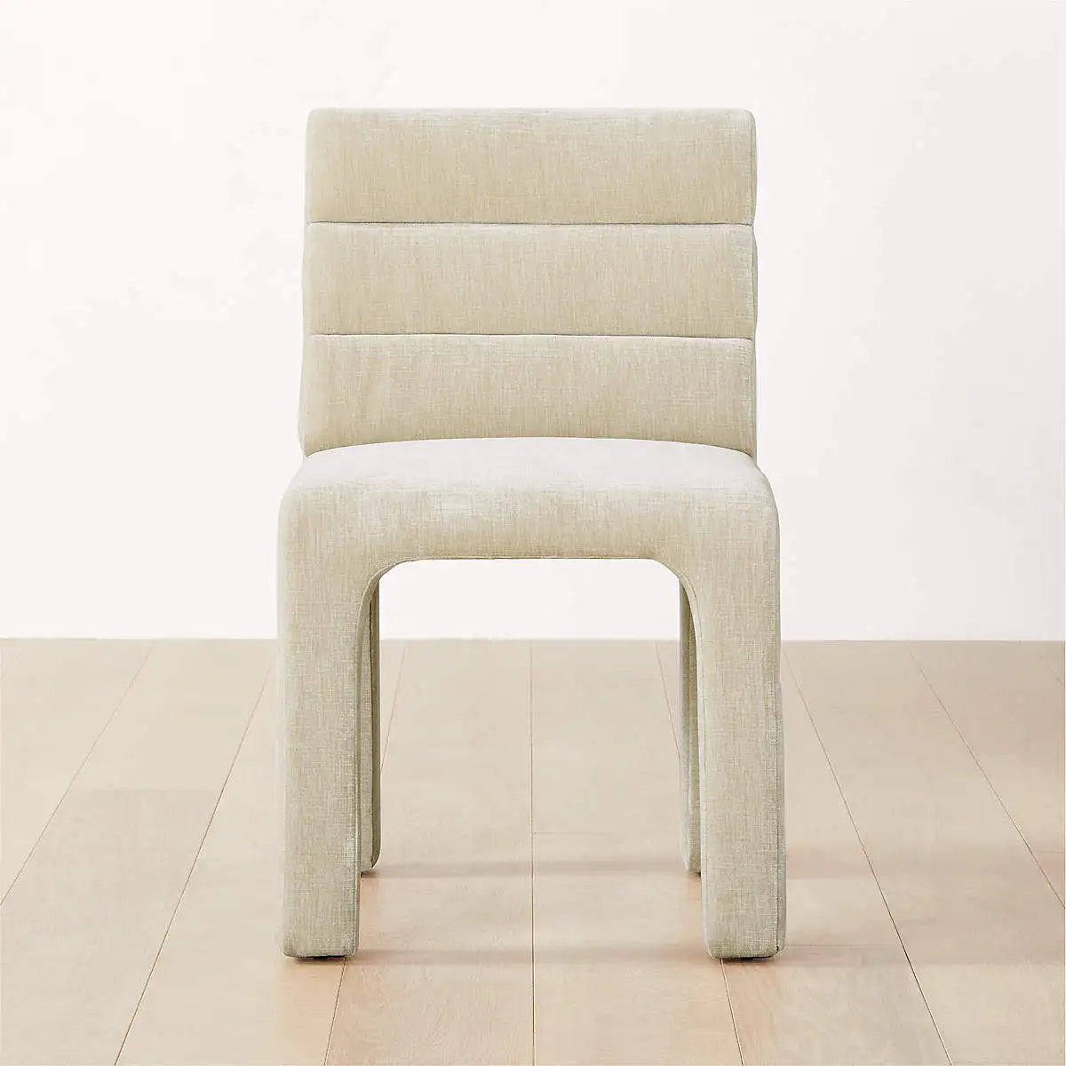 Chic Nordic Channel Tufted Velvet Dining Chair, Upholstered White, Modern Wood Frame