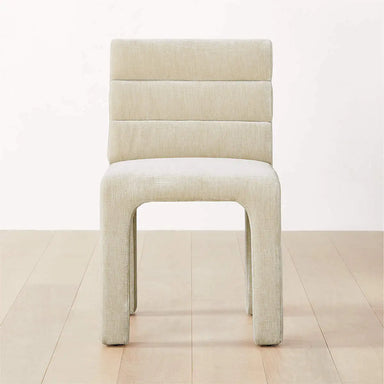 Chic Nordic Channel Tufted Velvet Dining Chair, Upholstered White, Modern Wood Frame