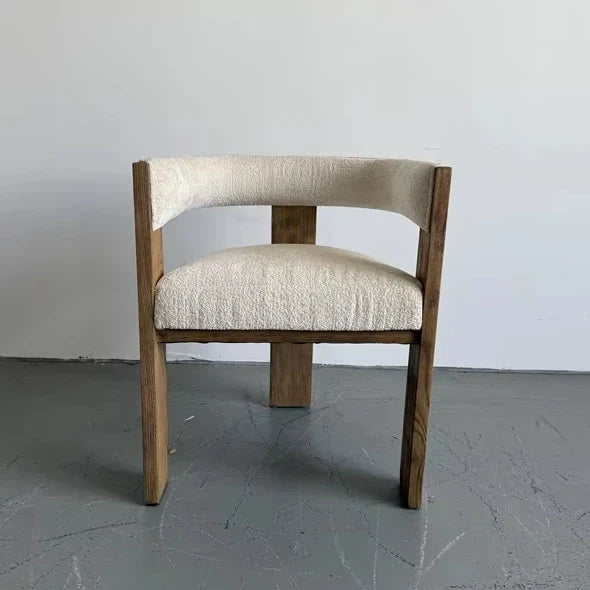 Elegant Modern Oak Wood Dining Arm Chair: Curved Design, Plush Upholstery