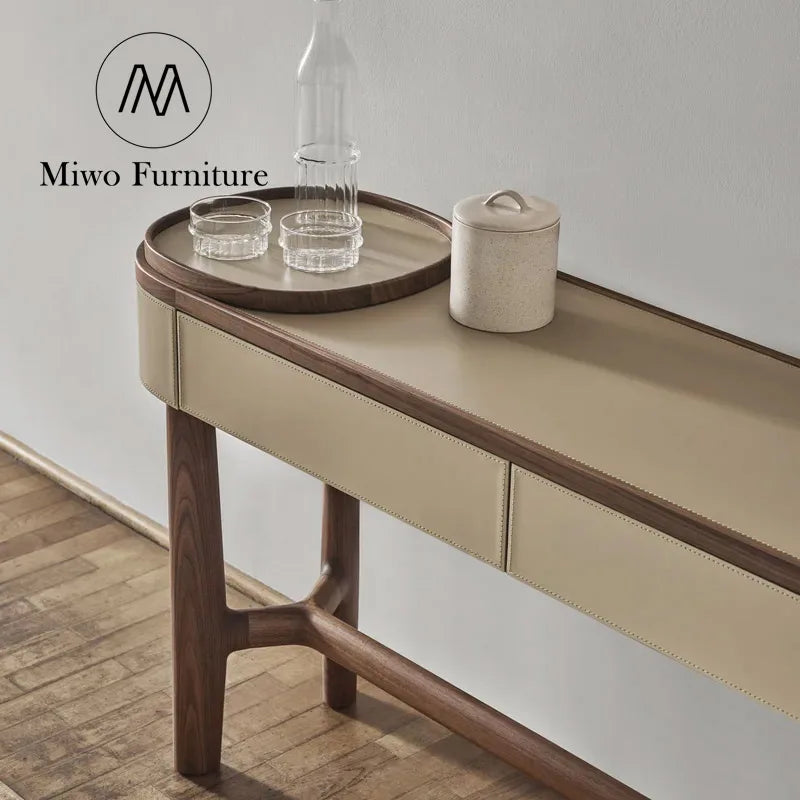 Modern Luxury Nordic Leather Solid Wood Entrance Console Table