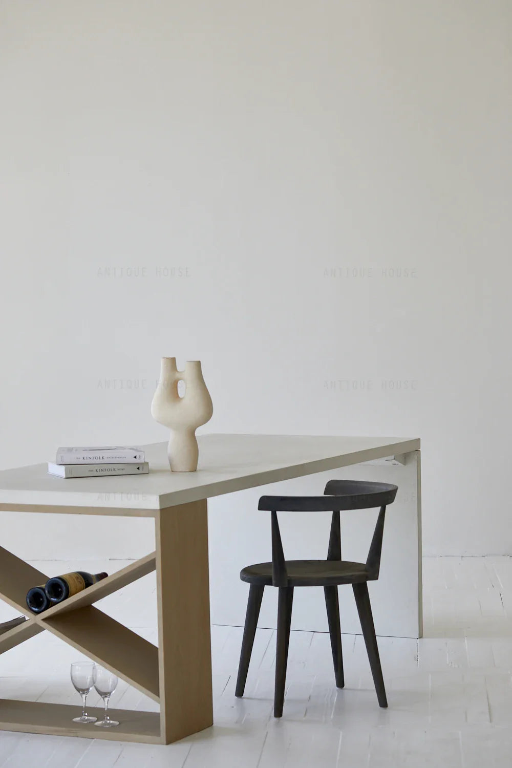 Modern Concrete Oak Dining Table, Large 6-8 Seater, Minimalist Design