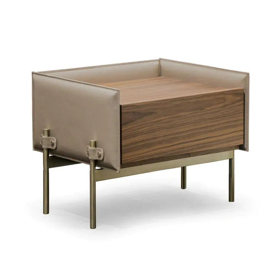 Modern Italian Luxury Stainless Steel Saddle Leather Rectangular Nightstand Table