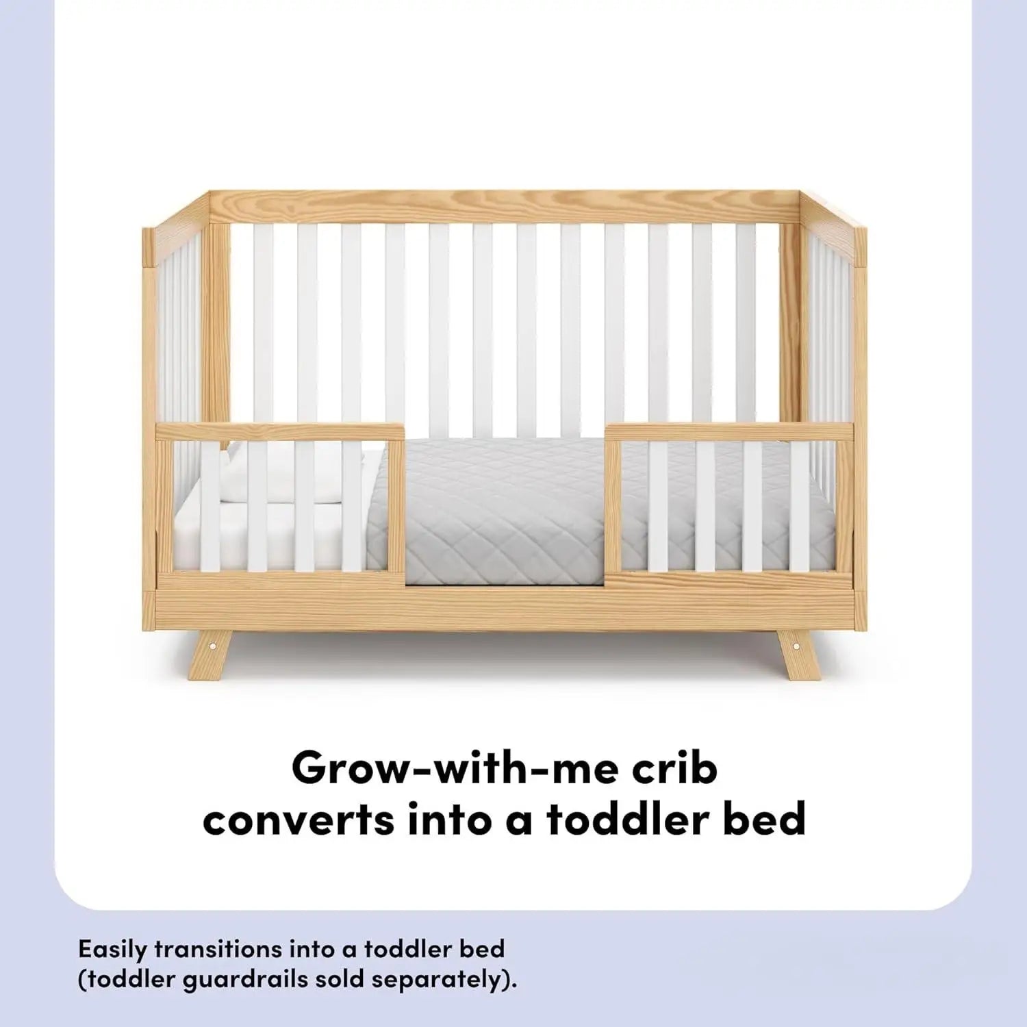 Convertible Natural White Slats Baby Crib Toddler Bed Daybed with Mattress