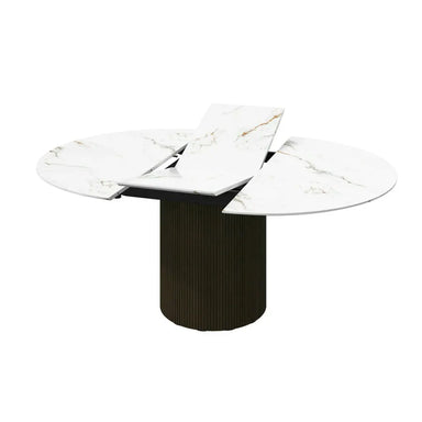 Premium Luxury Ceramic Round Extendable Dining Table with Solid Wood Base