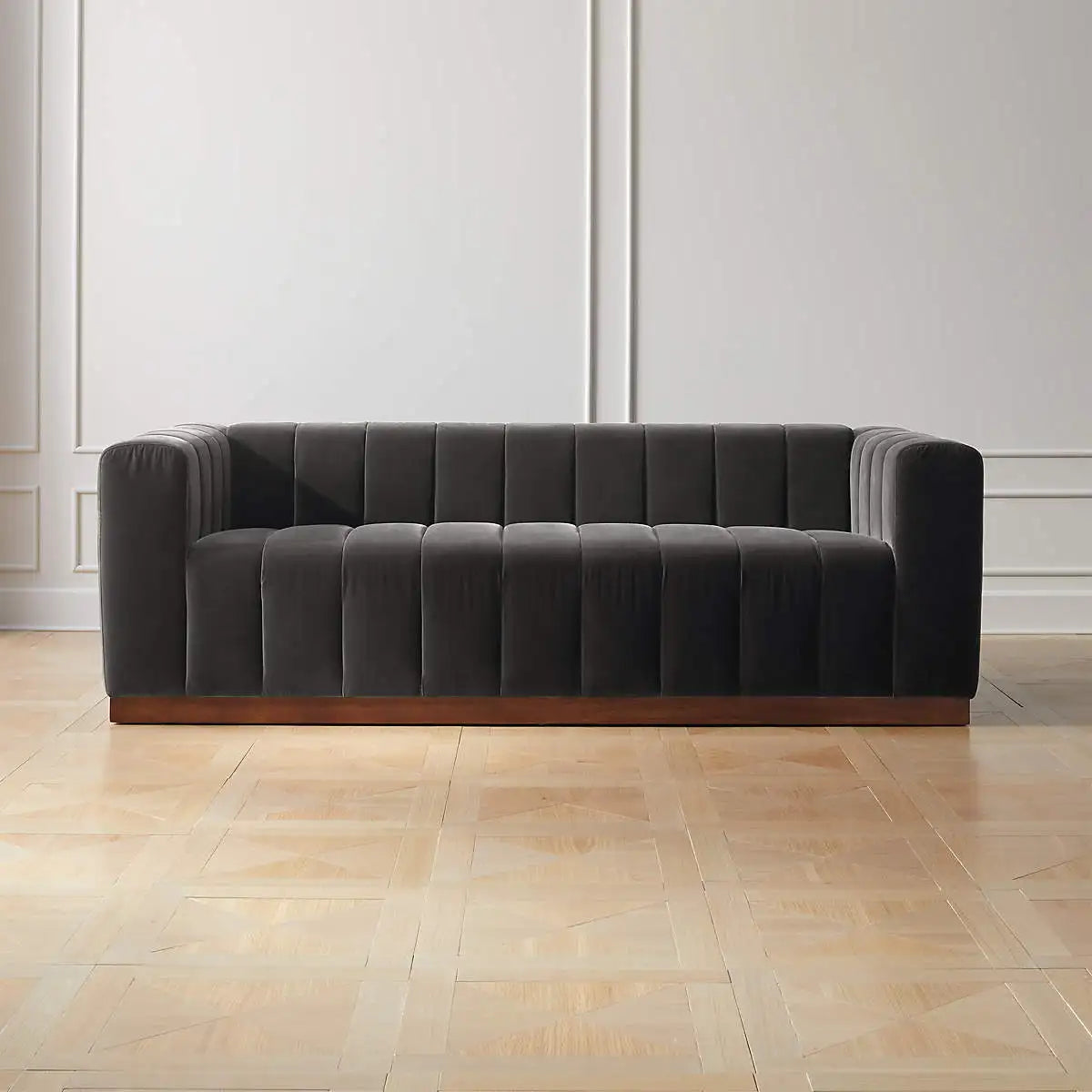 Luxurious Channeled Velvet Sofa, Solid Wood Frame, Elegant Living Room Furniture
