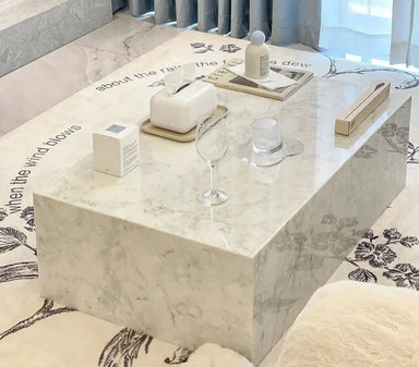 Tostone Elegant Carrara White Marble Rectangle Coffee Table for Living Room