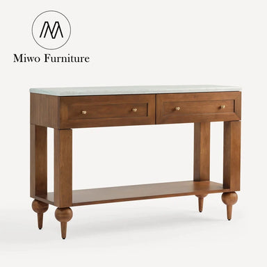 Modern Wooden Entryway Table with Marble Mirrored Drawer Console Table