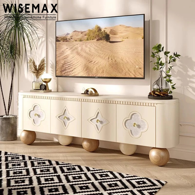 Modern Wooden TV Console Cabinet with Four Doors for Living Room Media Console