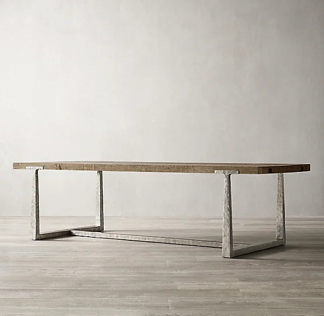 American Rustic Solid Oak Wood Dining Table, Forged Craftsmanship, Custom Sizes