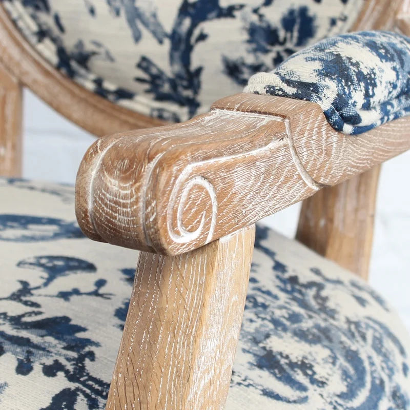 Elegant French Louis Arm Chair: Linen Upholstered, Solid Oak Wood, Antique Style