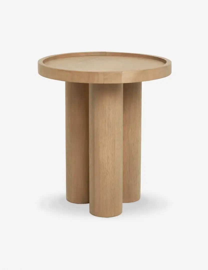 Elegant Round Oak Wood Side Table - Modern Solid Wood End Table for Living Room