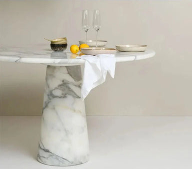 Exquisite Arabescato White Marble Round Dining Table, Natural Stone, Modern Design
