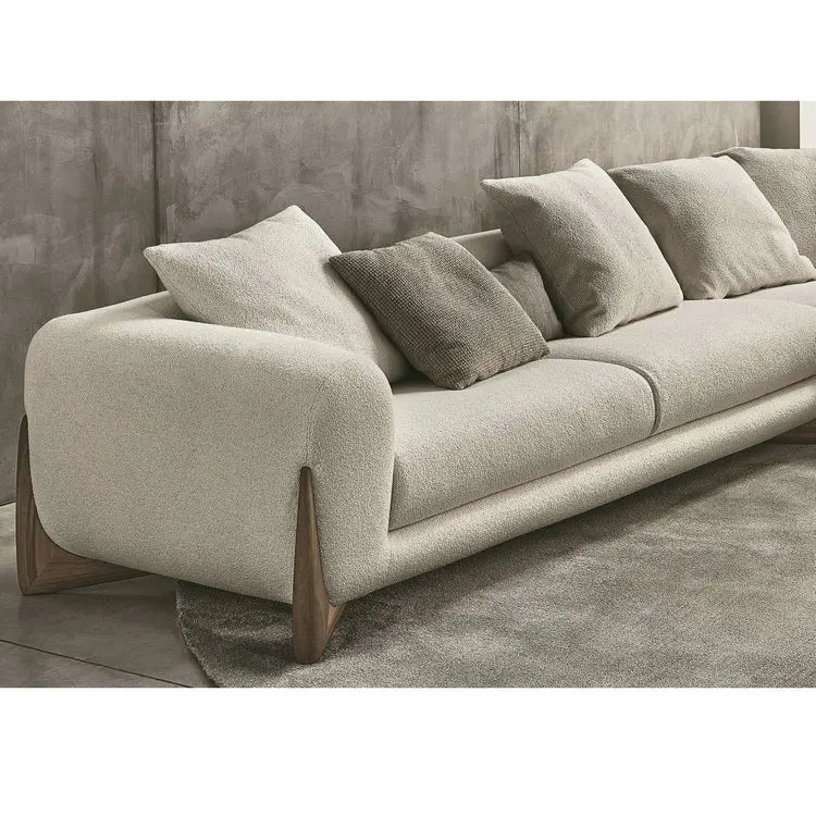 Modern Boucle Fabric Three-Seater Sofa with Chaise Lounge, Solid Wood Frame