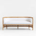 Elegant Rattan Cane Settee Sofa, White Cushion, Solid Oak Wood Frame