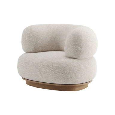 Cozy Nordic Boucle Armchair & Ottoman Set - White Fabric, Oak Base