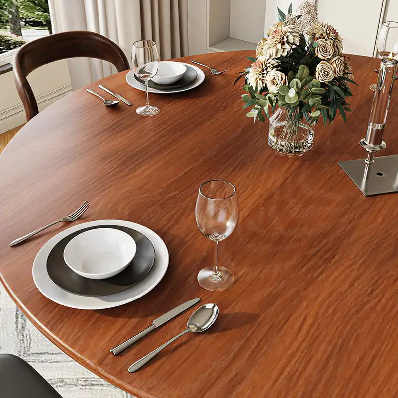 Elegant Retro Carved Round Wood Dining Table with Unique Water Drop Base