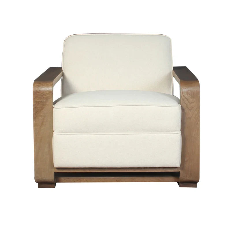 Stylish Modern Fabric Lounge Chair: Comfortable Oak Wood Frame Living Room Seating