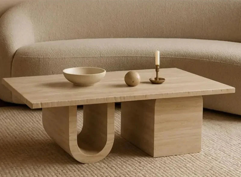 Elegant Natural Travertine Coffee Table for Modern Living Spaces, Unique Stone Design