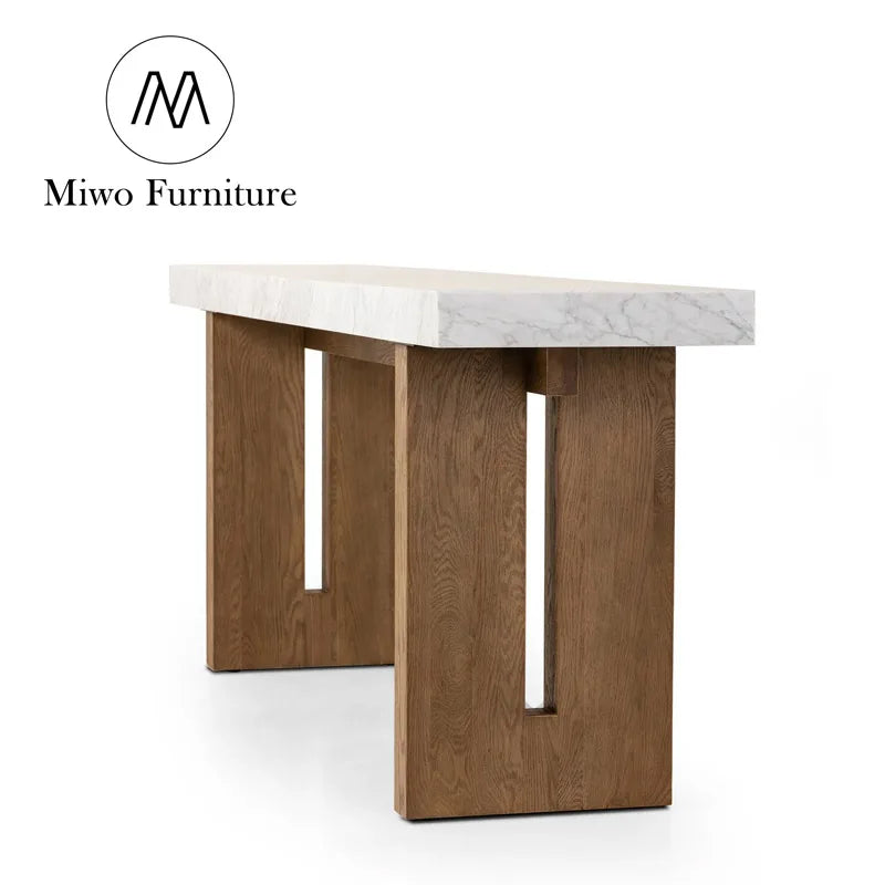Modern Solid Wood and Marble Top Entrance Console Table