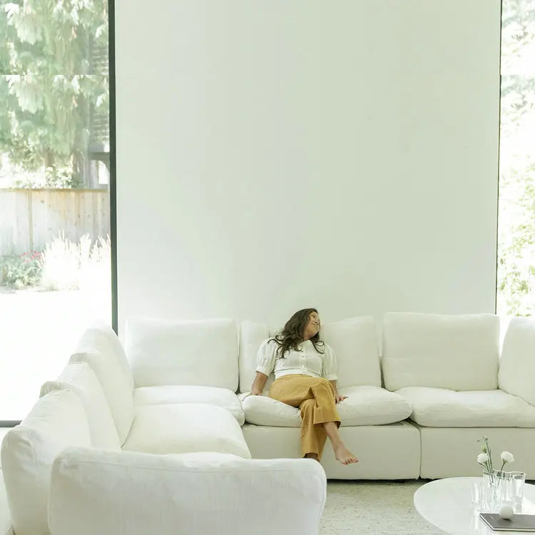 Modern Luxury White Down Feather Modular Cloud Sectional U-Shape Sofa